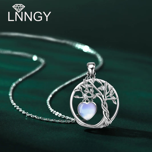 Lnngy 925 Sterling Silver Tree of Life Circle Pendant Necklace Colorful Birthday Stone Necklaces Jewelry for Women Daily Gift