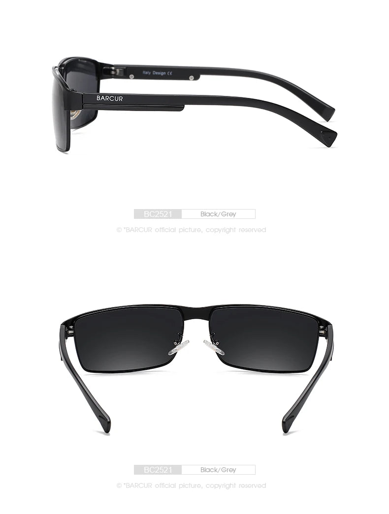 BARCUR Original Rectangle Business Sunglasses for Men Driving Hiking Sports Sun Glasses for Women Fashion Shades Oculos De Sol