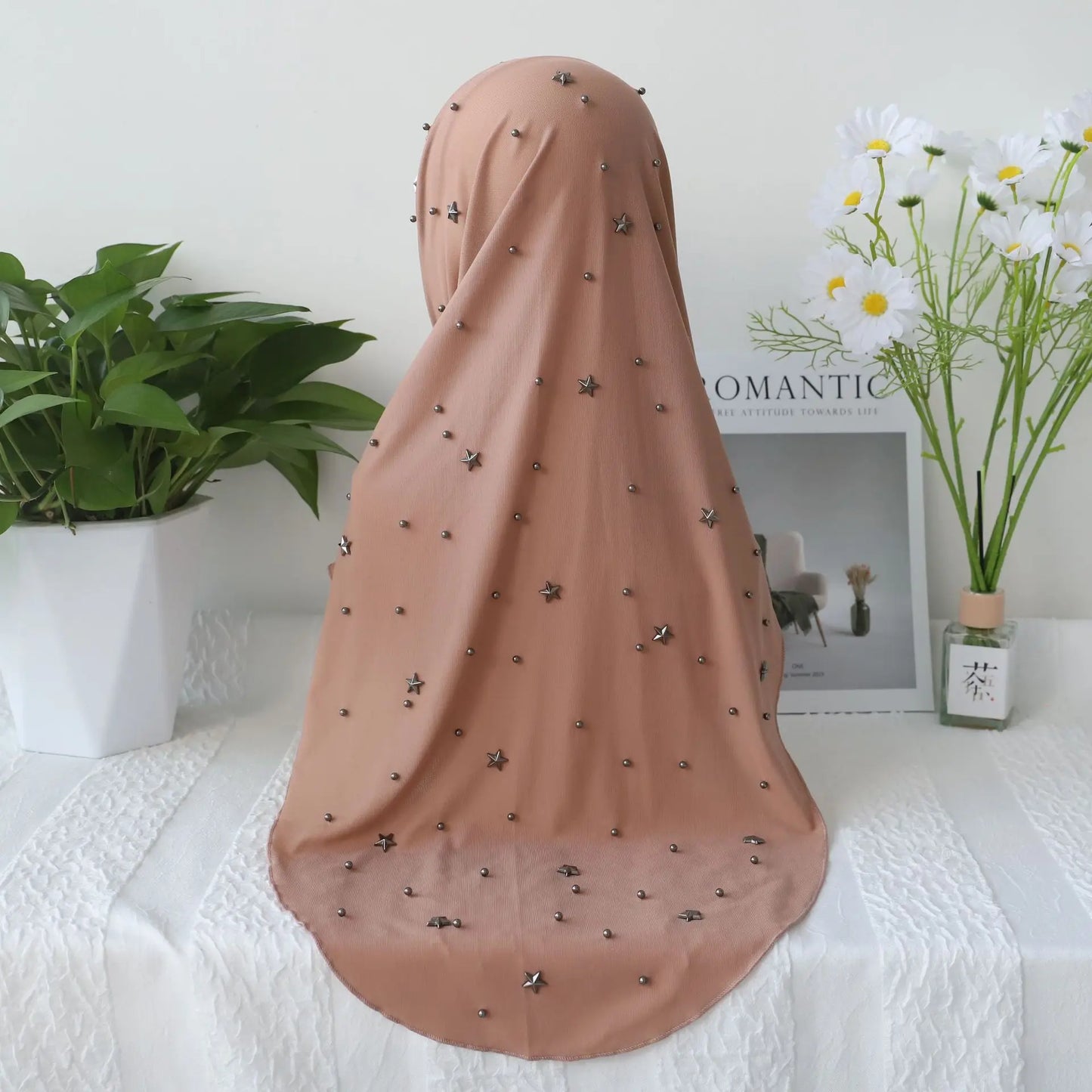 Muslim Women Mesh Beaded Hijab Instant Scarf Cap Islamic Headwraps One Piece Amira Malaysian Headwear Arab Shawls Scarves