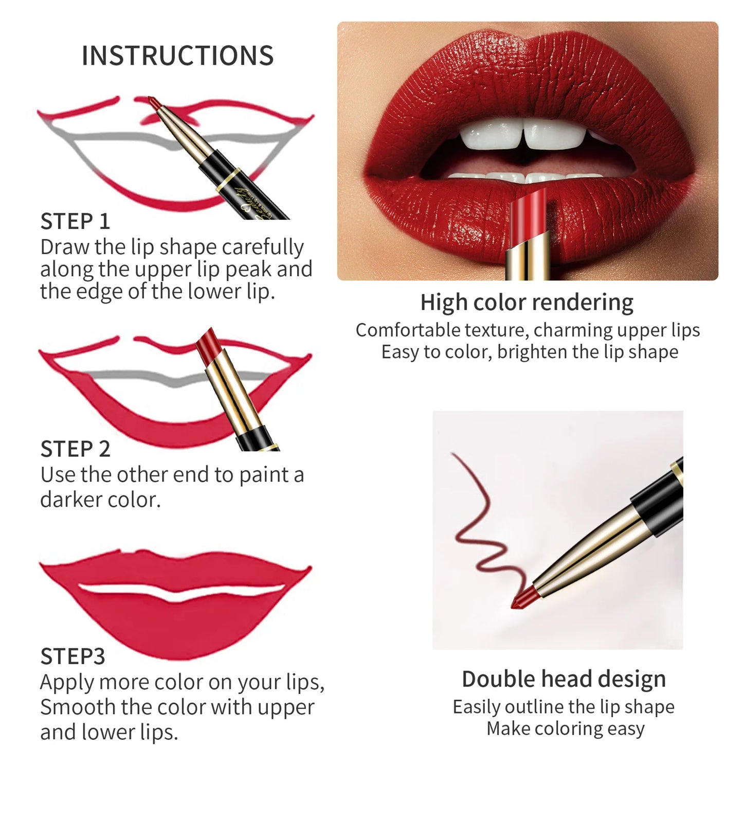 2 IN 1 Lip Liner Waterproof Nude Matte Lipstick Pencil Sexy Red Long Lasting Double Ended Lipliner Makeup Cosmetics For Women