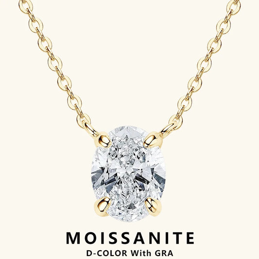 Lnngy 2024 Trend Oval Cut Moissanite Necklace For Women 925 Sterling Silver Pendant Necklace Exquisite Anniversary Brithday Gift