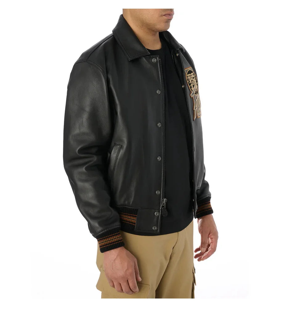 AVIREX fall new jacket men's European antique sheepskin jacket LIMITED EDITION TWIN DRAGON JACKET casual leather jacket tops