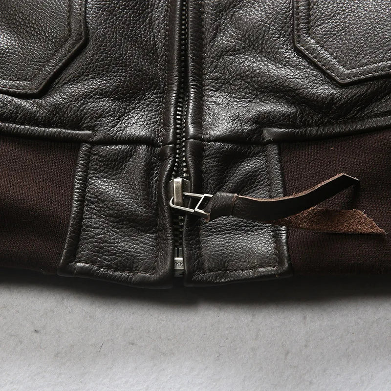 Super Fast Shipping G1 Pilot Jacket Men Removable Hair Collar Genuine Cowhide Vintage Embroidered Label Casual Leather coat TOP