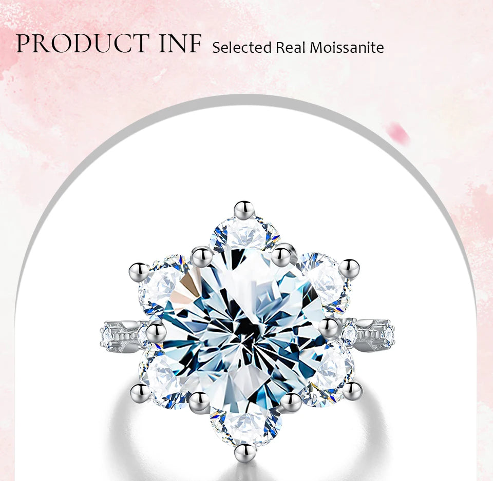 GRA 100% Real 5CT Big Moissanite Diamond Classical Sunflower Ring for Women Gift 925 Sterling Silver Wedding Luxury Fine Jewelry