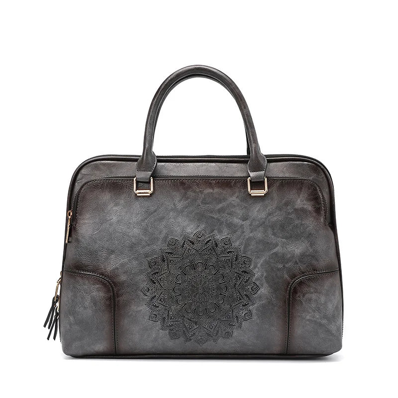 MOTAORA Genuine Leather Tote Bag for Women Embossed Cowhide Work Laptop Computer Bag Durable Office Handbag Stylish Purse