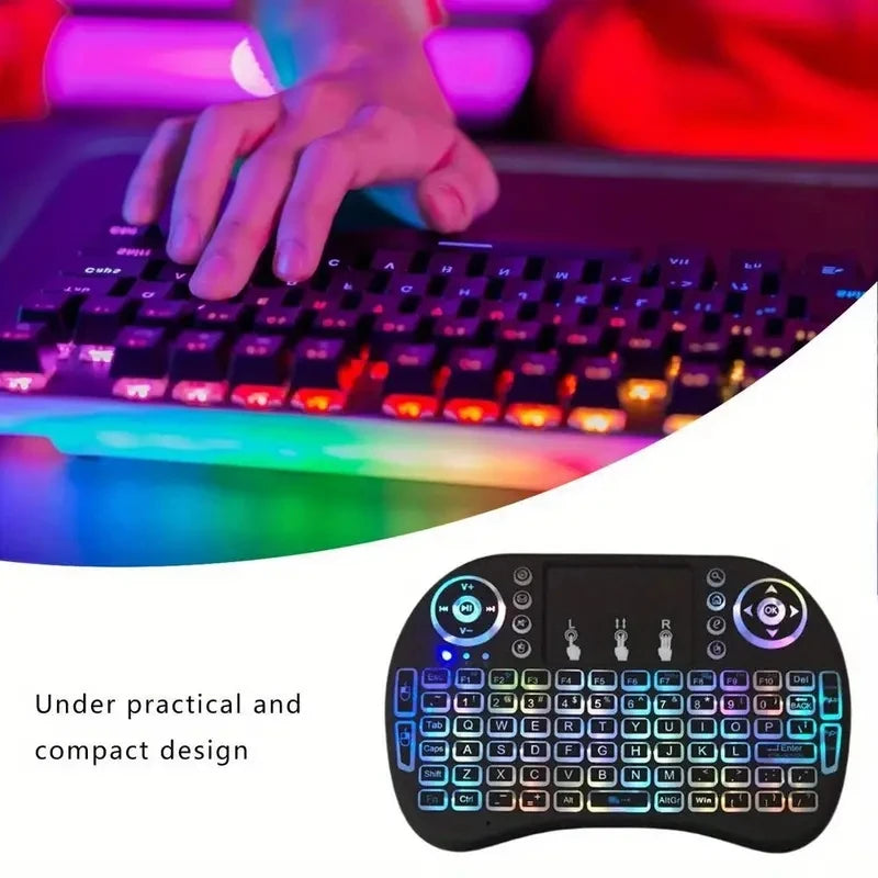 I8 Mini Wireless Keyboard 2.4G English Lithium RGB Colorful Backlit Air Mouse with Touchpad for Android TV Box PC