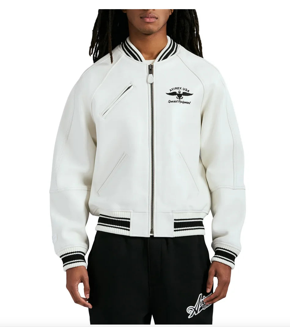 Avirex STADIUM JACKET varsity jacket in 100% antique European lamb leather Men's Spring 2025 New Leather Baseball Jersey coats