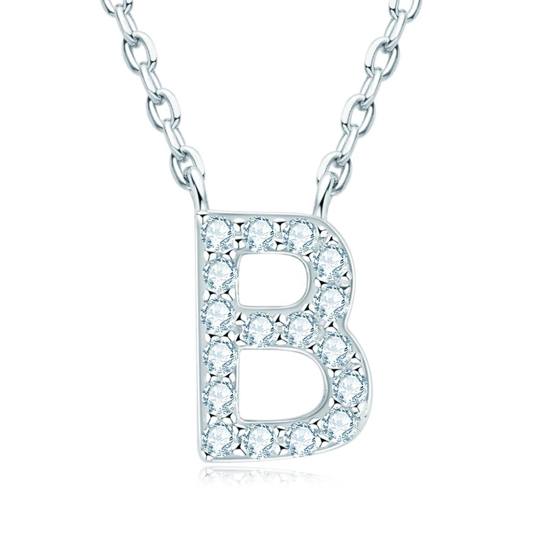 Lnngy Colar Prata 925 Sterling Silver A-Z Alphabet Pendant Necklaces Initial Letter 1.4MM Moissanite Necklace for Birthday Gift