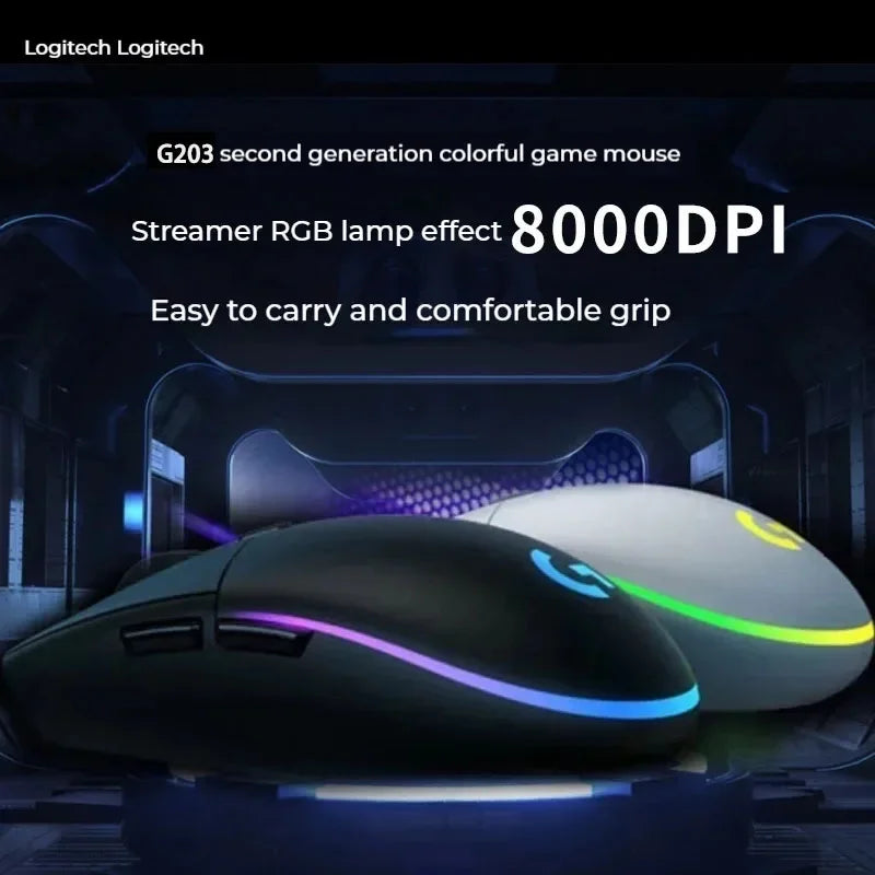 Logitech G203 wired mechanical gaming mouse csgo eat chicken press gun game peripheral RGB lighting
