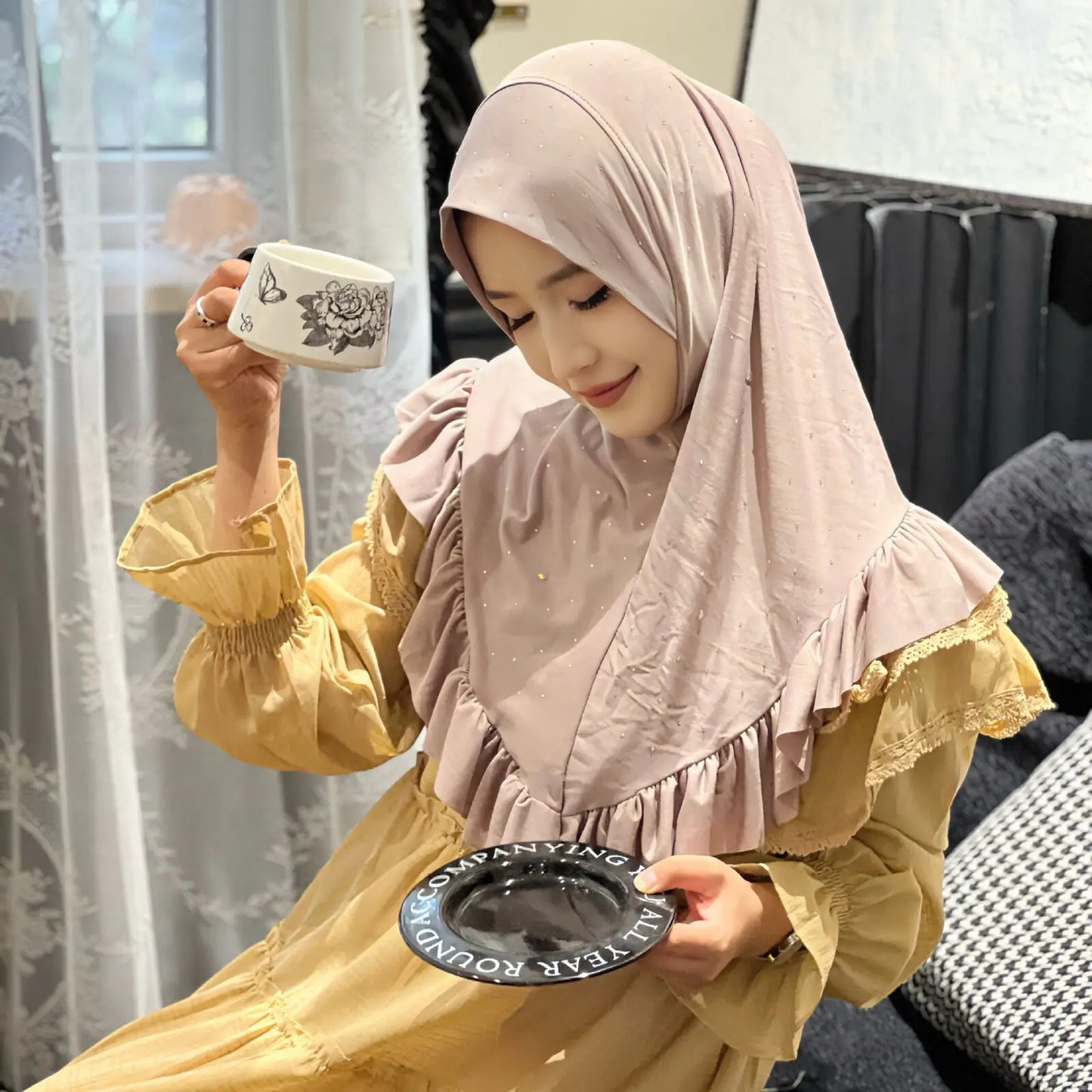 Eid Muslim Ruffles Khimar Women Instant Scarf Hijab Islamic Prayer Headwraps Shawl One Piece Amira Turban Arab Pull On Headscarf