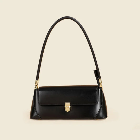 Genuine Cowhide Leather Shoulder Bag for Women – Underarm Style, Casual Phone & Makeup Clutch, Korean