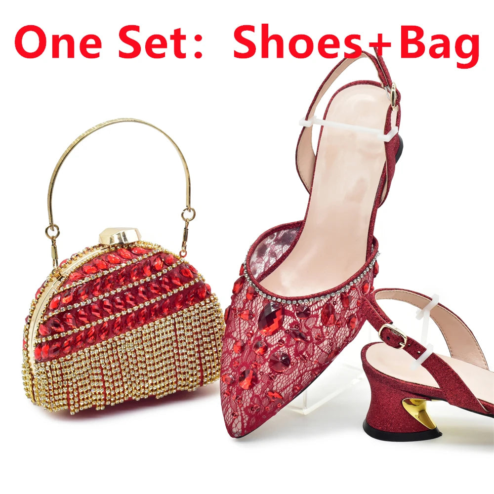 New Arrival Blue Shoes and Bags Set for Women Italian Shoe and Bag Set Designer 2025 Rhinestone Luxury Elegant Pumps for Women