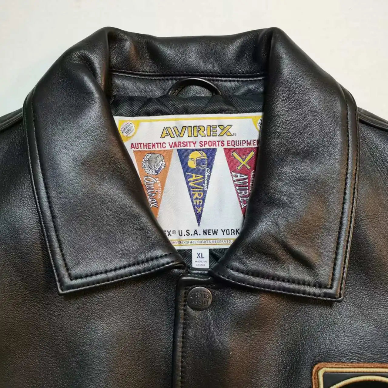 AVIREX fall new jacket men's European antique sheepskin jacket LIMITED EDITION TWIN DRAGON JACKET casual leather jacket tops