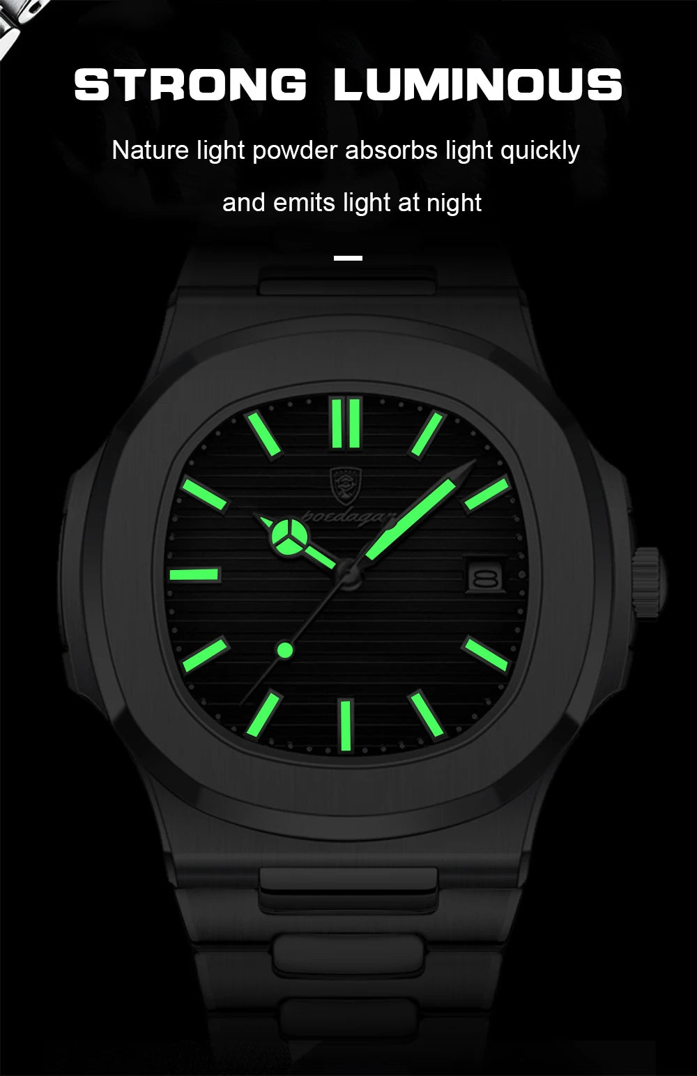 POEDAGAR Square Luxury Men Wristwatch Waterproof Luminous Date Stainless Steel Male Clock Business Sports Quartz Watches For Men