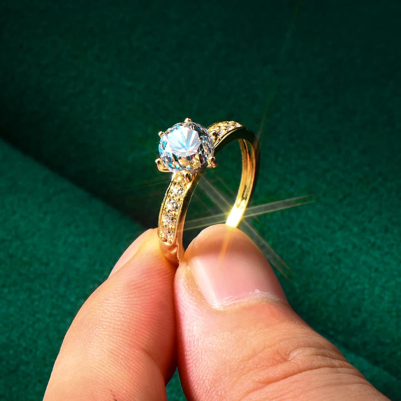 Lnngy Certified 10K Pure Gold Moissanite Ring for Women AU417 Lab Created Diamond Halo Engagement Rings Exquisite Jewelry Gift