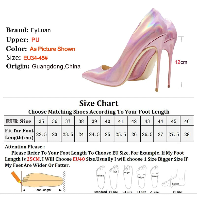 2025 New Party Banquet High Heels For Women Temperament Single Shoes 10CM 12CM Fashion Pointed Laser Holographic Summer Pumps