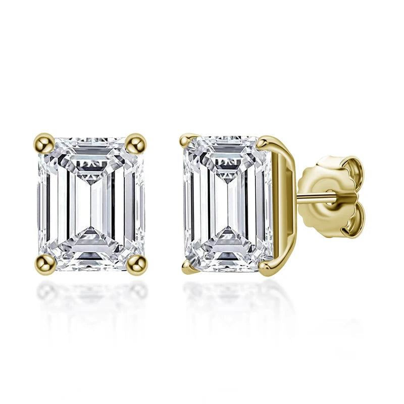 Lnngy Trendy Emerald Cut Cubic Zircon Stud Earring for Women pendientes plata 925 Sterling Silver Earrings Wedding Jewelry Gift