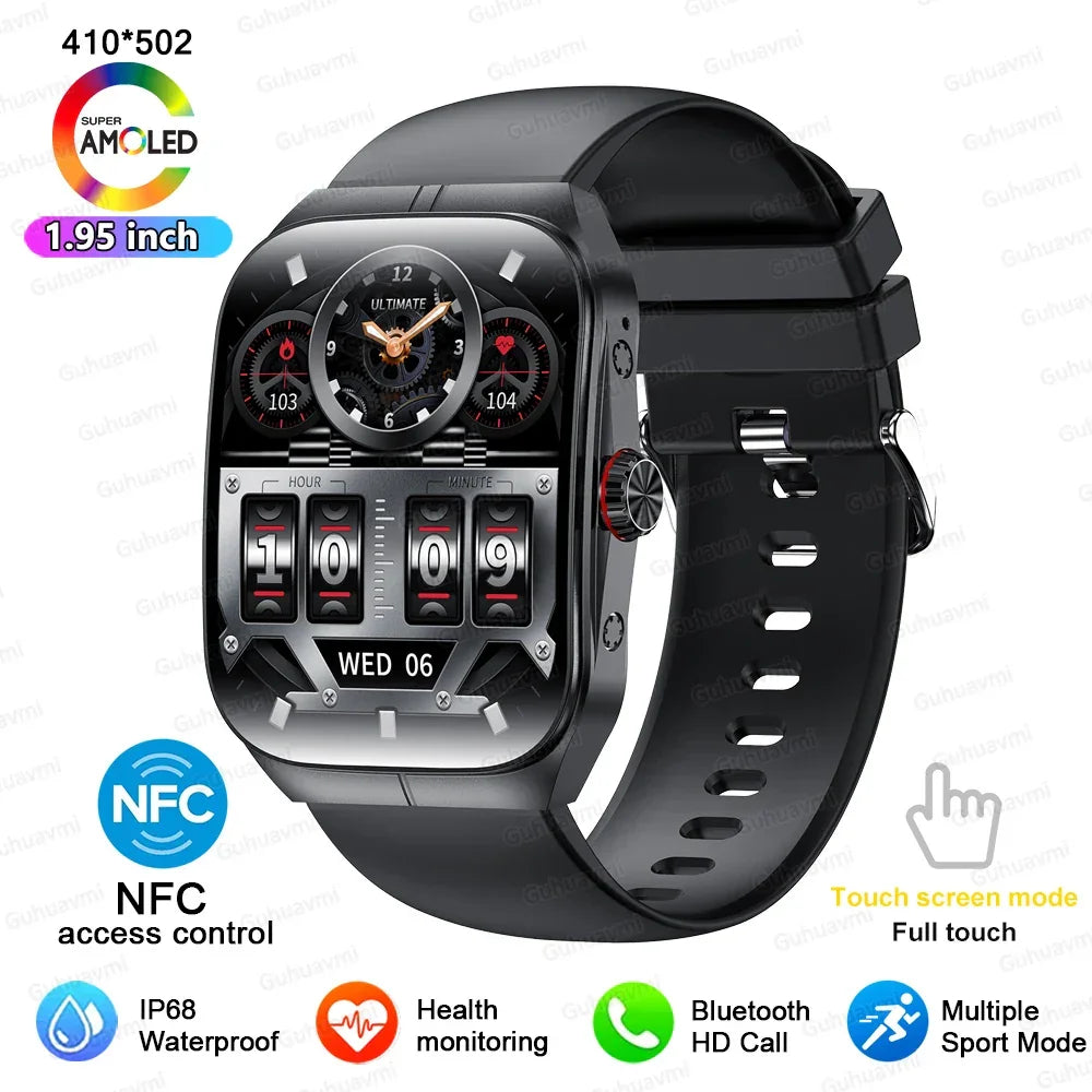 ساعة ذكية للرجال والنساء NFC شاشة AMOLED تعرض دائمًا الوقت والساعة والبلوتوث والمكالمات IP68 مقاومة للماء ساعة ذكية رياضية وسوار لياقة بدنية