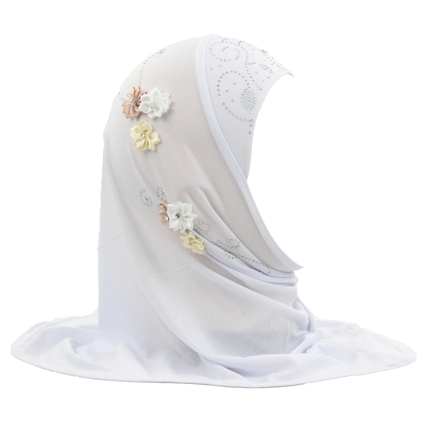 Islamic Turban for Children Arab Headwraps Arab Shawl Ramadan Eid Muslim Girls Diamonds Flowers Hijab Headband 2-6 Years