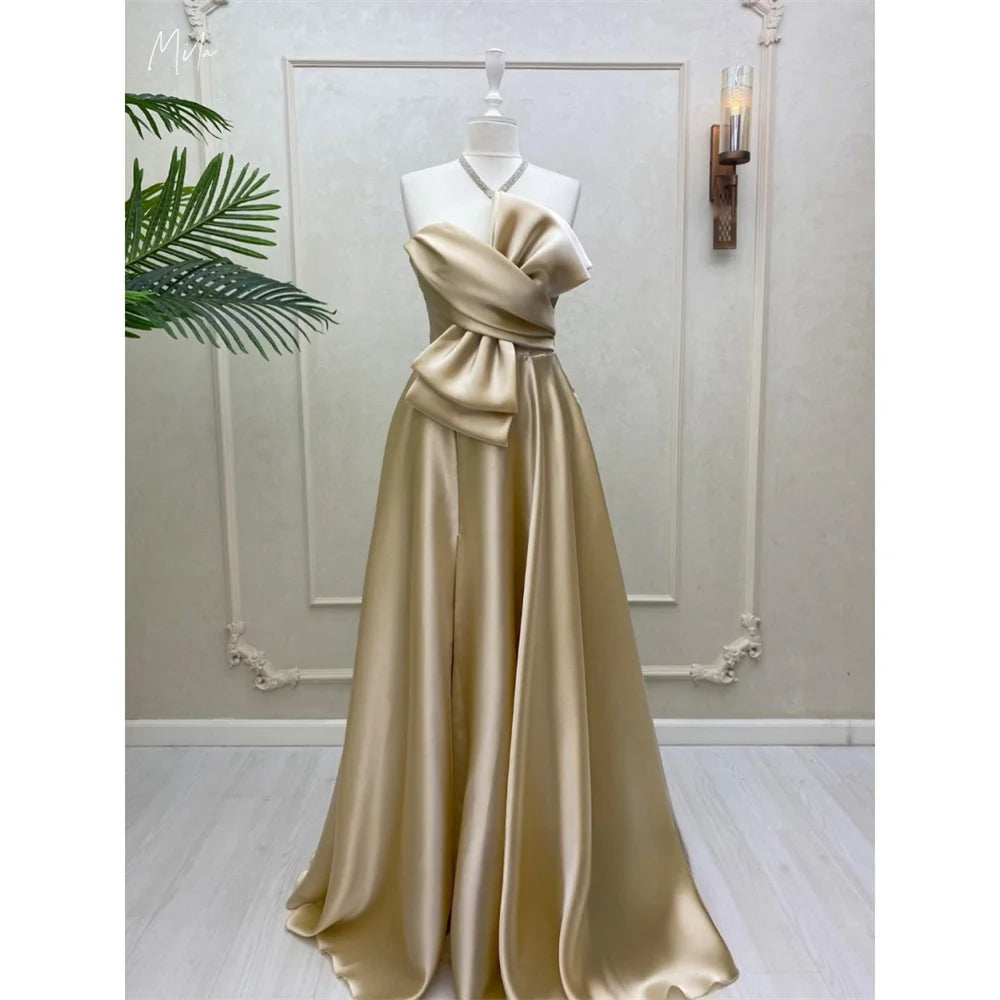 Mila Elegant Strapless Bow Prom Dresses Sleeveless Satin Lace-Up Back Evening Dresses Floor-Length Customized Party Dresses 2025