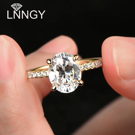 Lnngy Exquisite Oval Cut 10x8mm Simulated Diamond Ring for Women Original 925 Sterling Silver Wedding Engagement Rings Jewelry