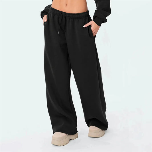 Casual Straight Joggers Sweatpants Women Fashion Retro Solid Drawstring High Waist Pant Spring Summer Street Trouseres 2025 Chic