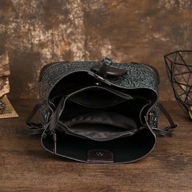 MOTAORA Retro Embossed Genuine Leather Women Shoulder Bucket Bag Luxury Cowhide Handbag Female New Large Capacity Crossbody Bags