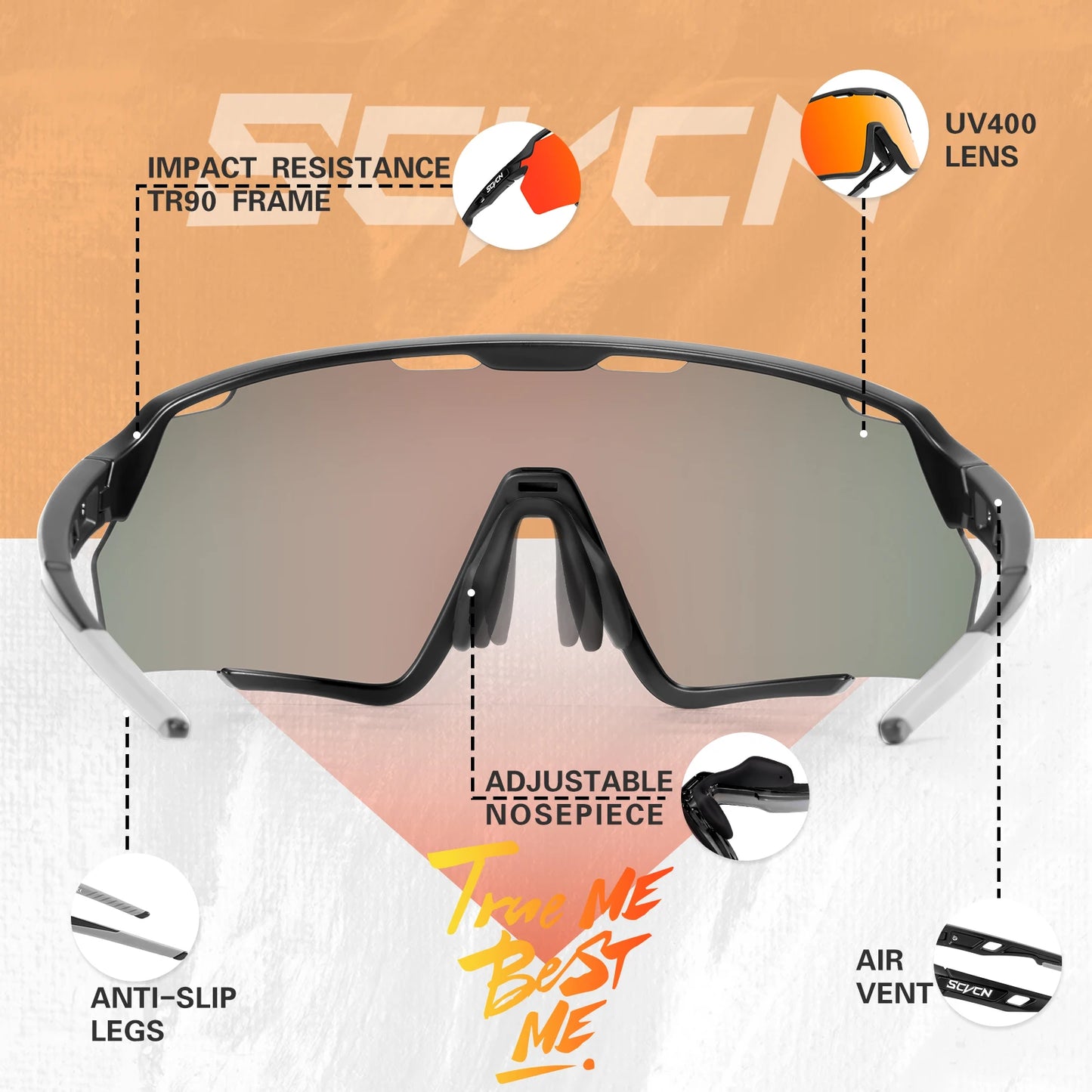 Scvcn Cycling Sunglasses for Men Glasses UV400 Bicycle Goggles Mountain Road Bike Eyewear Multi Colors Running Hiking Driving