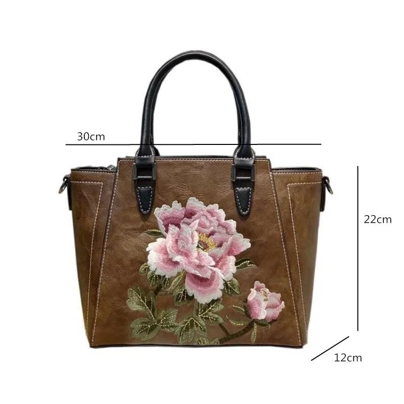 MOTAORA 2025 New Chinese Style Women's Leather Shoulder Bag | Embroidery Flower Handbag