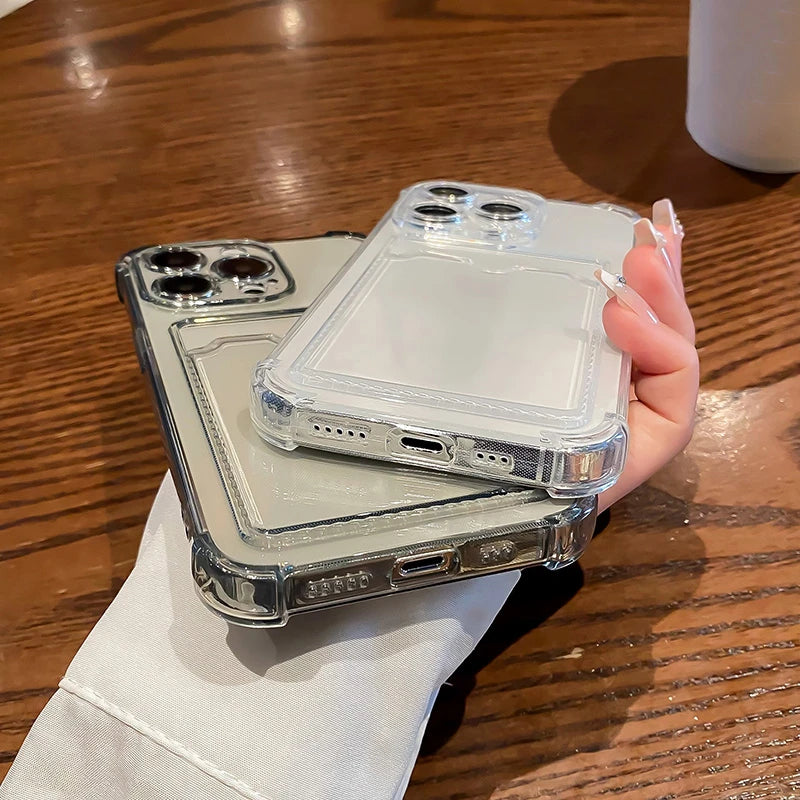 Wallet Card Holder Clear Soft Case For iPhone 11 13 12 14 15 16 Pro Max X XSMax XR 7 8 Plus SE 2022 Transparent Card Slots Cover