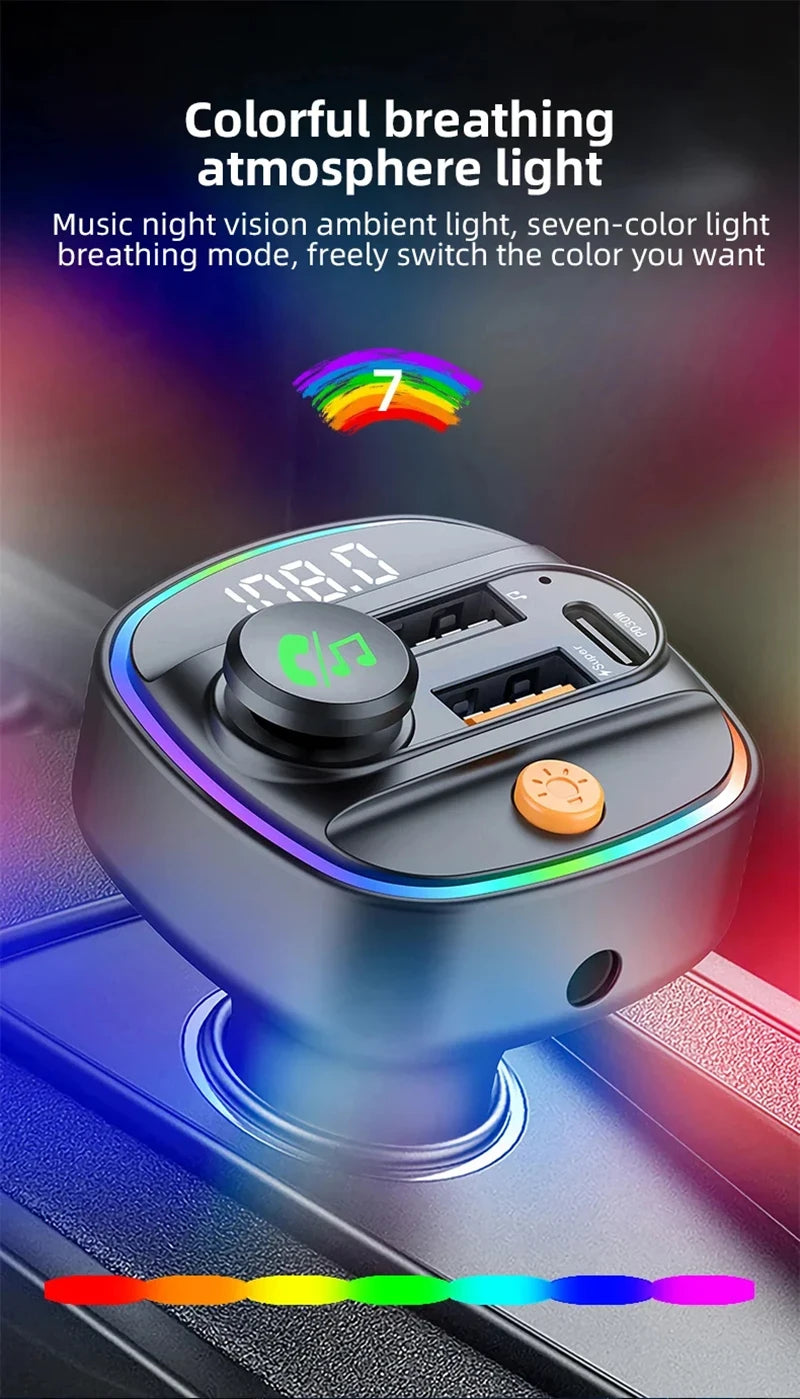 جهاز إرسال FM من شاومي مزود بتقنية البلوتوث 5.3 بدون استخدام اليدين ومشغل MP3 مع محول شحن سريع وملحقات السيارات