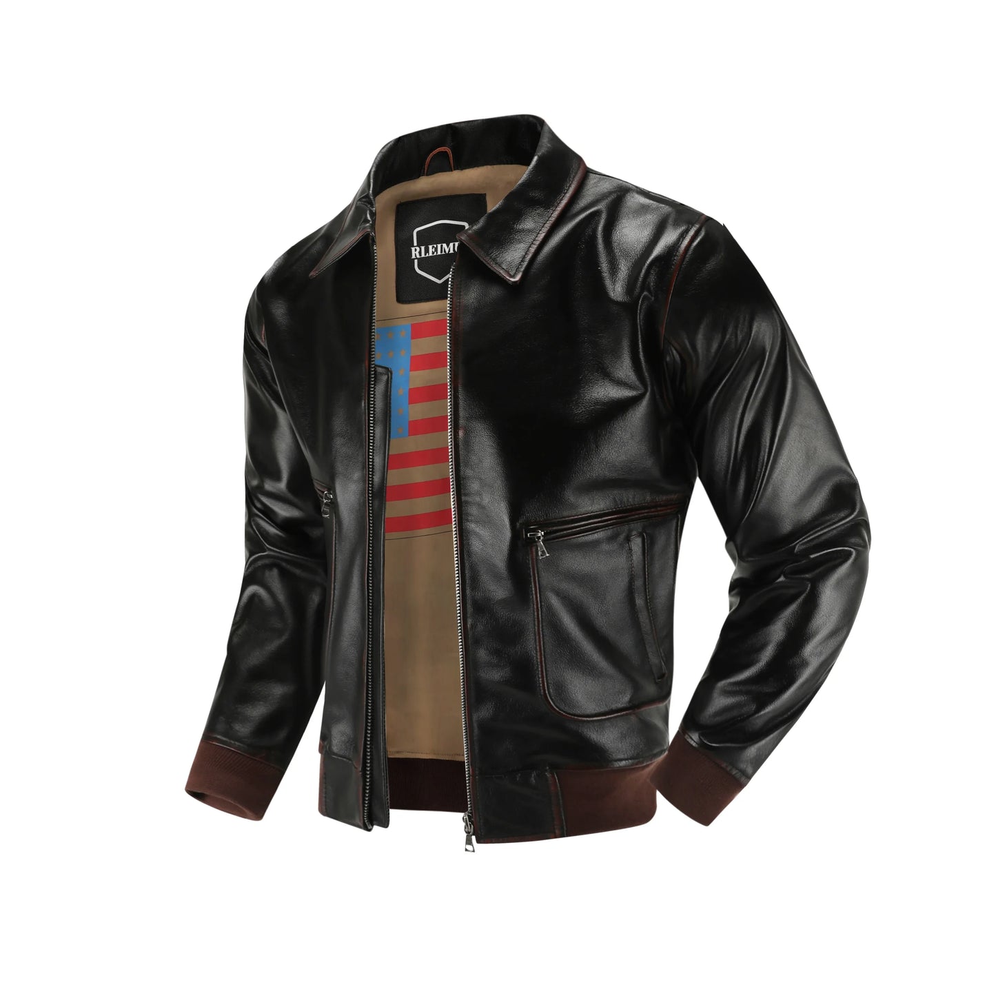 Men’s Top Layer Genuine Leather A2 Pilot Jacket – Retro Military Short Lapel Coat