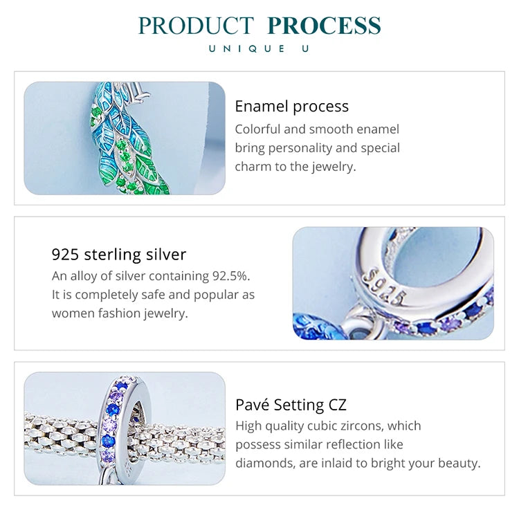 Bamoer  925 Sterling Silver Phoenix Pendant Dragon Charms Enamel Process Plated Platinuma Fit Women DIY Bracelet Fine Jewelry