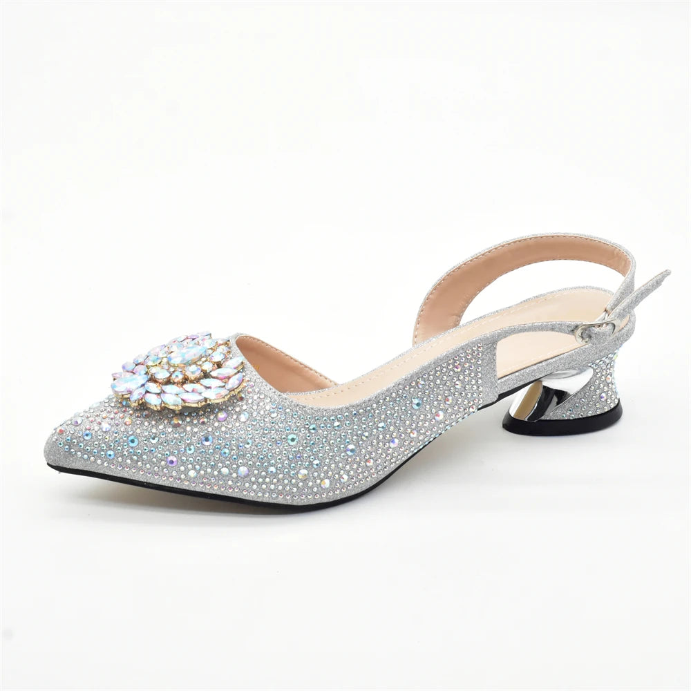 New Italian Shoe and Bag 2025 High Quality Luxury Full Diamond Italian Shoes and Bags Matching Set Decorated with Rhinestone