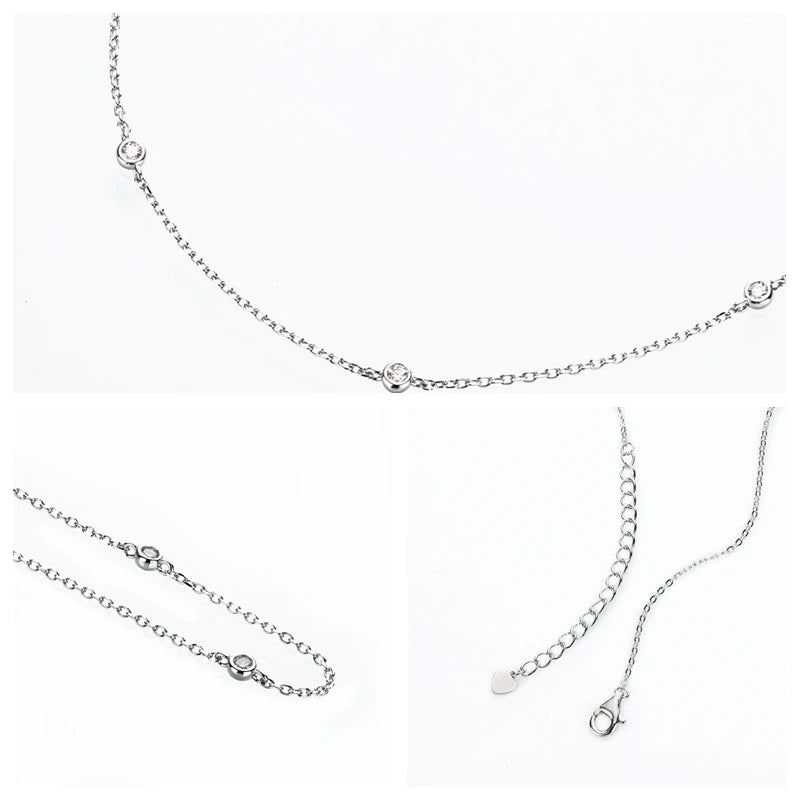 Lnngy 925 Sterling Silver Necklaces Round Cut 2.5mm/4mm Bezel Moissanite Choker Necklace for Women Multilayer Neck Jewelry