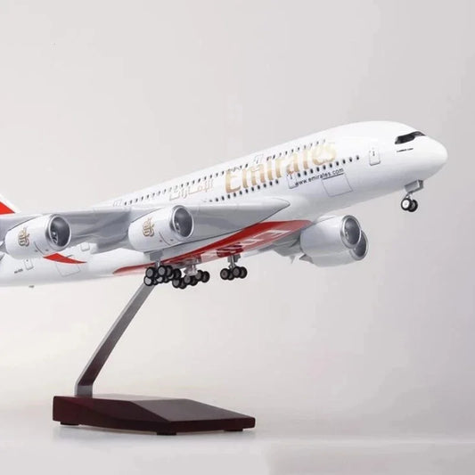 Decor 45CM 1/160 Scale Diecast Model A380 Emirates Airways Resin Airplane Airbus With Light And Wheels Toy Airline Collection