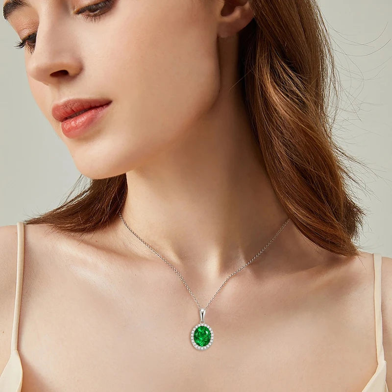 Lnngy Collar Plata 925 Sterling Silver Necklace Pear/Oval/Round Cut Artificial Emerald Pendant Necklaces for Wedding Jewlery