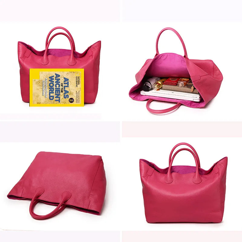 Casual Huge Black Brown Yellow Red Khaki Blue Top Grain Genuine Leather A4 Women Handbag Female Tote Shoulder Shopping Bag M9940