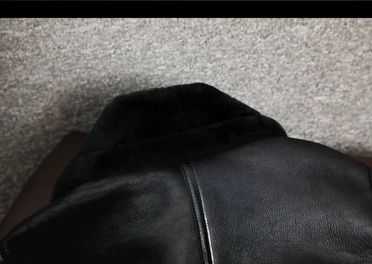 2023 New Genuine Sheepskin Leather Jacket Mens Plus Size Real Thick Sheepskin Natural Warm Coat