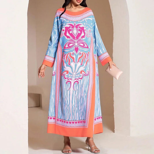 Rafiah Women's Dresses Summer Elegant Decent 2025 Long Sleeve Full Print Round-Neck
A Line Casual Long Dress