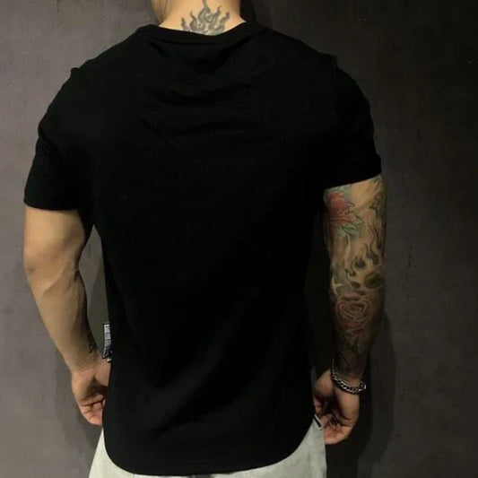2025 Men's V-Pattern Rhinestone T-Shirt – Short Sleeve Mercerized Cotton Top