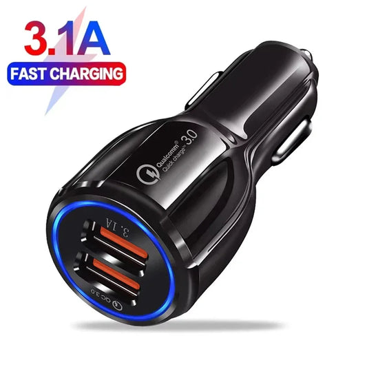 High Quality 3.1A Dual USB Car Charger 2 Port 12-24V Cigarette Lighter Socket QC3.0 Fast Charge Adapter for Phone IPhone Samsung