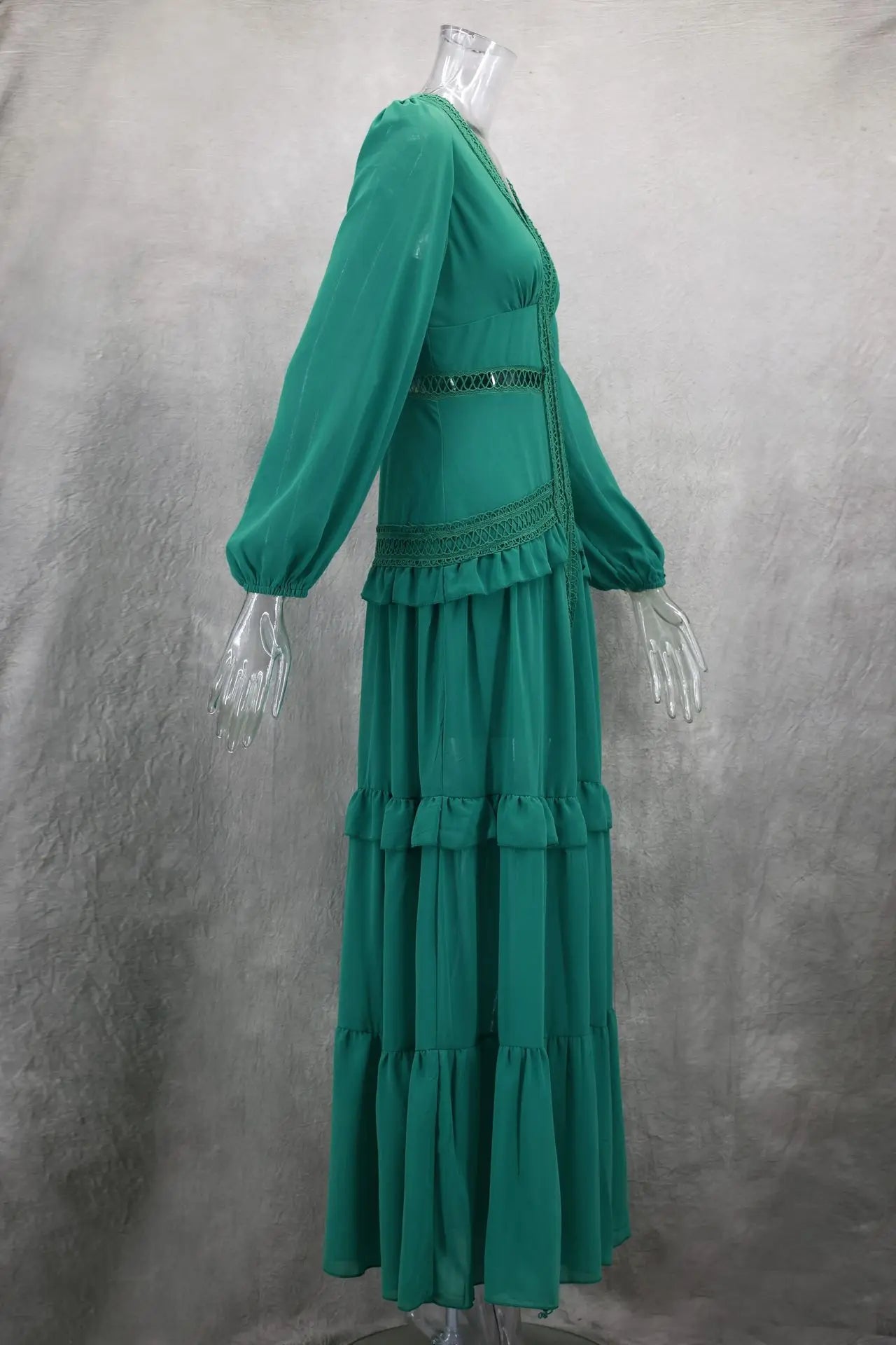 Maxi Dress Ruffles Long Sleeve Hollow Out Evening Dresses Party Chic Robe Green Blue Purple New In Holiday Summer