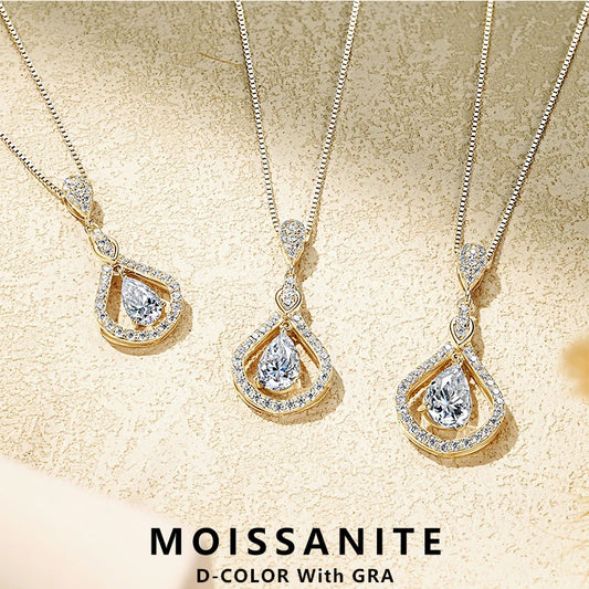 Lnngy 925 Sterling Silver Droplet Pendant Necklaces Certified 1ct/1.5ct/2ct Moissanite Necklace For Women 2025 Trend Jewellry