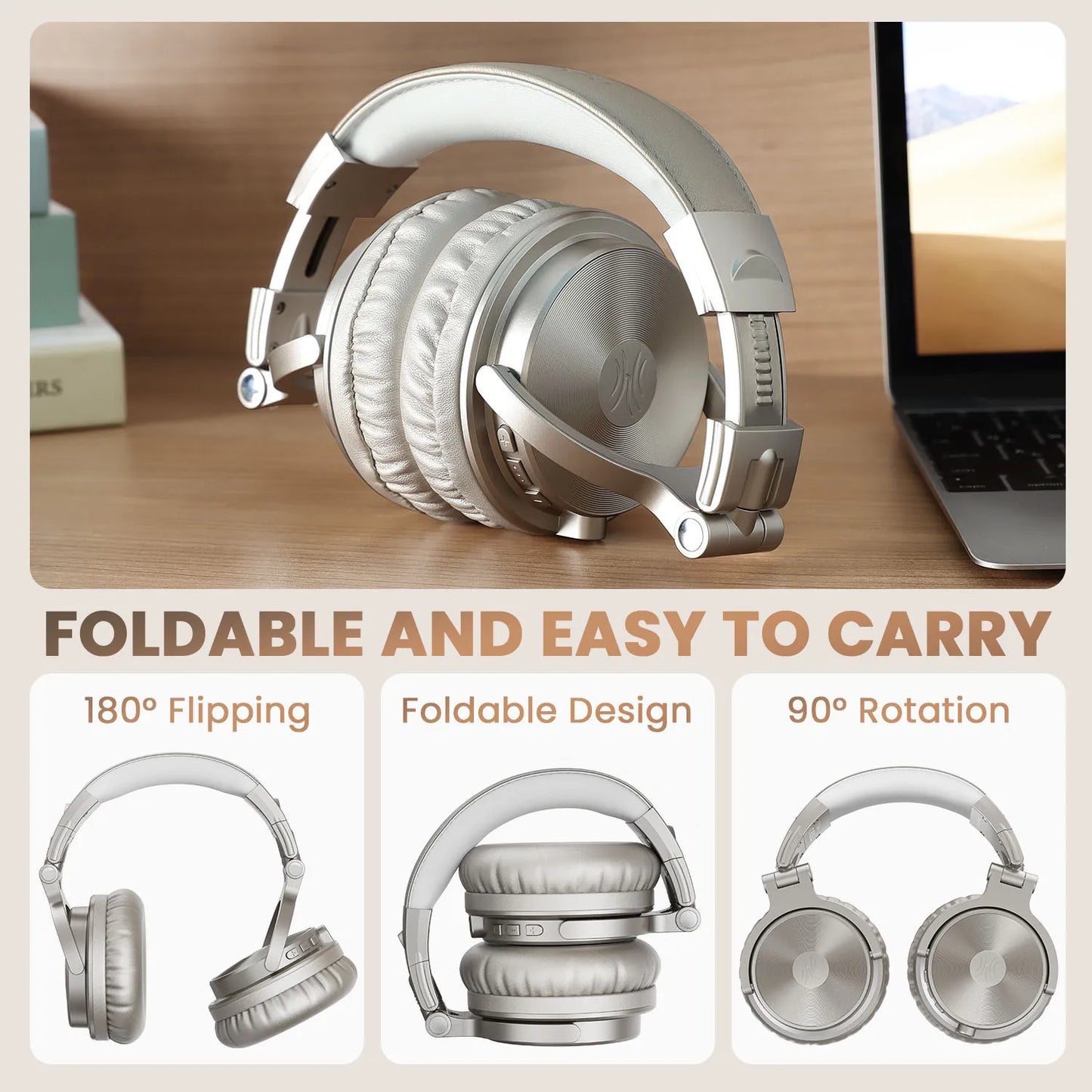 Oneodio Pro C Wireless Bluetooth 5.2 Headphones Over Ear With Microphone Hi-Res Audio Wired&Wireless Headset 110h Playtime AAC