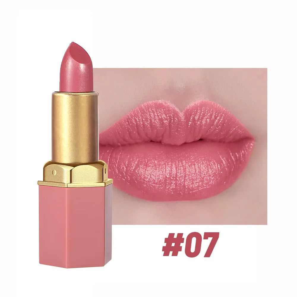 6 Colors Gold Bar Tube Lipstick Matte Texture Pearlescent Glitter Velvet Lipstick Valentine's Day Gift 1PCS