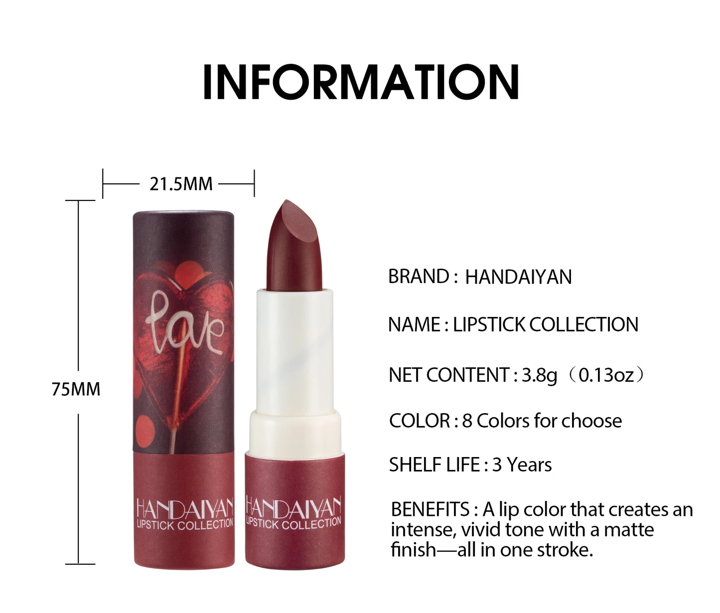 HANDAIYAN velvet texture and is not easy to fade. Naked color lipstick, matte paper tube lipstick