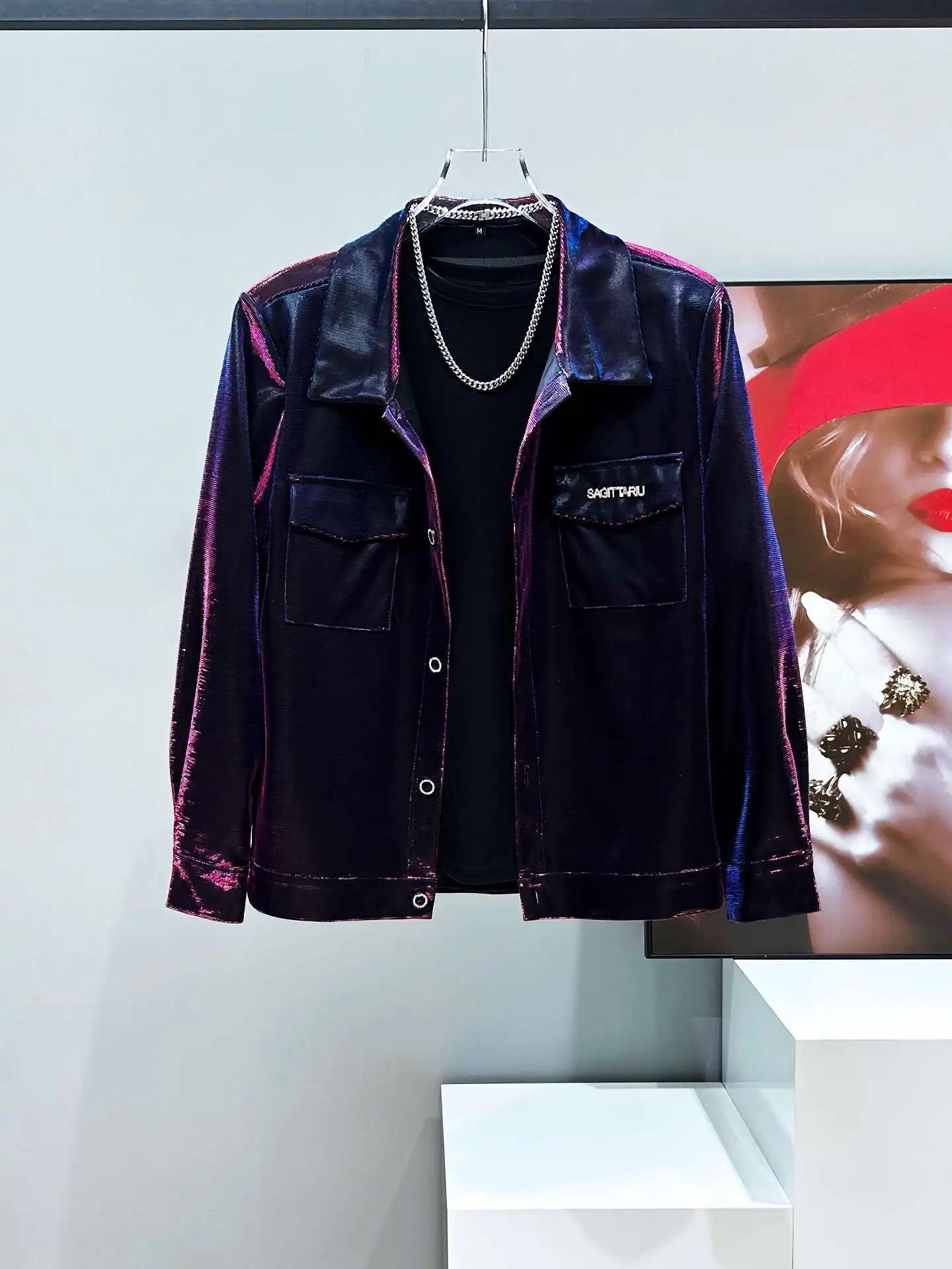 PFHQ Trendy New Male Jacket Gradient Color Shoulder Pad Design Menswear Cool Colorful Lapel Long Sleeve Handsome Clothes 21E6145