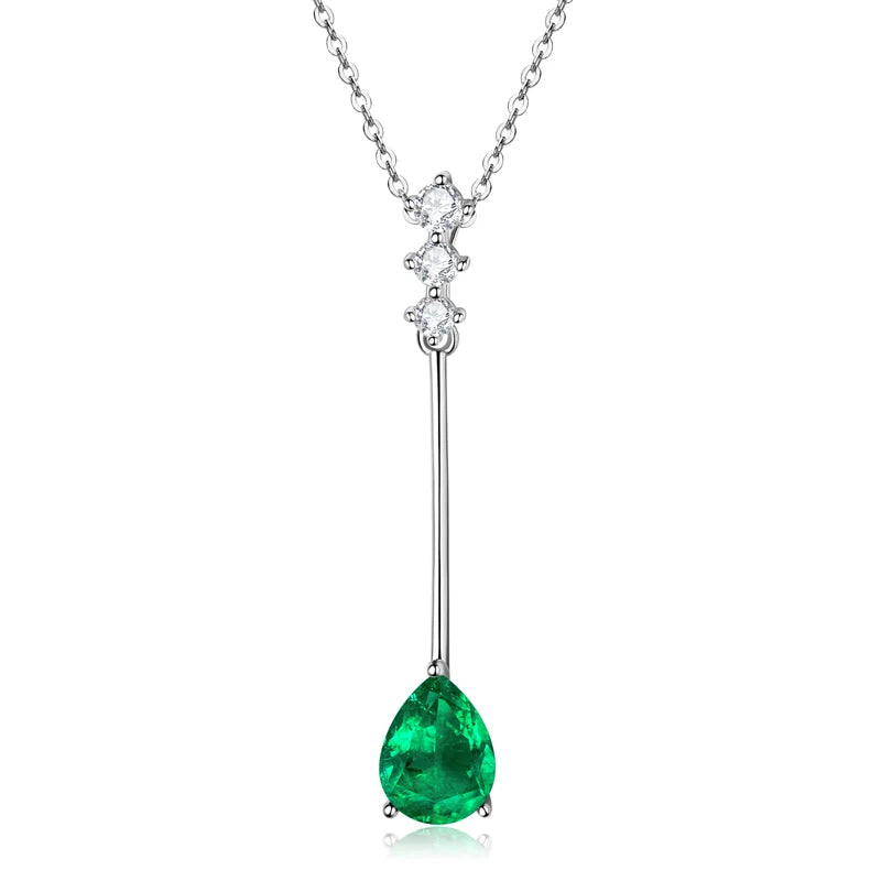 Lnngy 925 Sterling Silver Pear Cut Artificial Emerald Pendant Necklace Colorful Birthday Stone Necklaces Jewelry for Friends