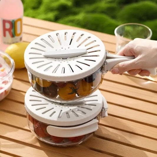 Folding Handle Rice Washing Drain Basket 2 In 1 with Lid Fruit Vegetable Washing Bowl Plastic Multi-function